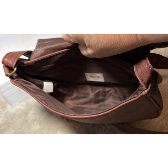 Mossimo Supply Co Brown Faux Leather Crossbody Bag Embroidered Design Zip Pocket - Picture 5 of 13